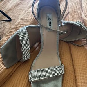 Steve Madden Silver Rhinestone Block-Heel Sandals